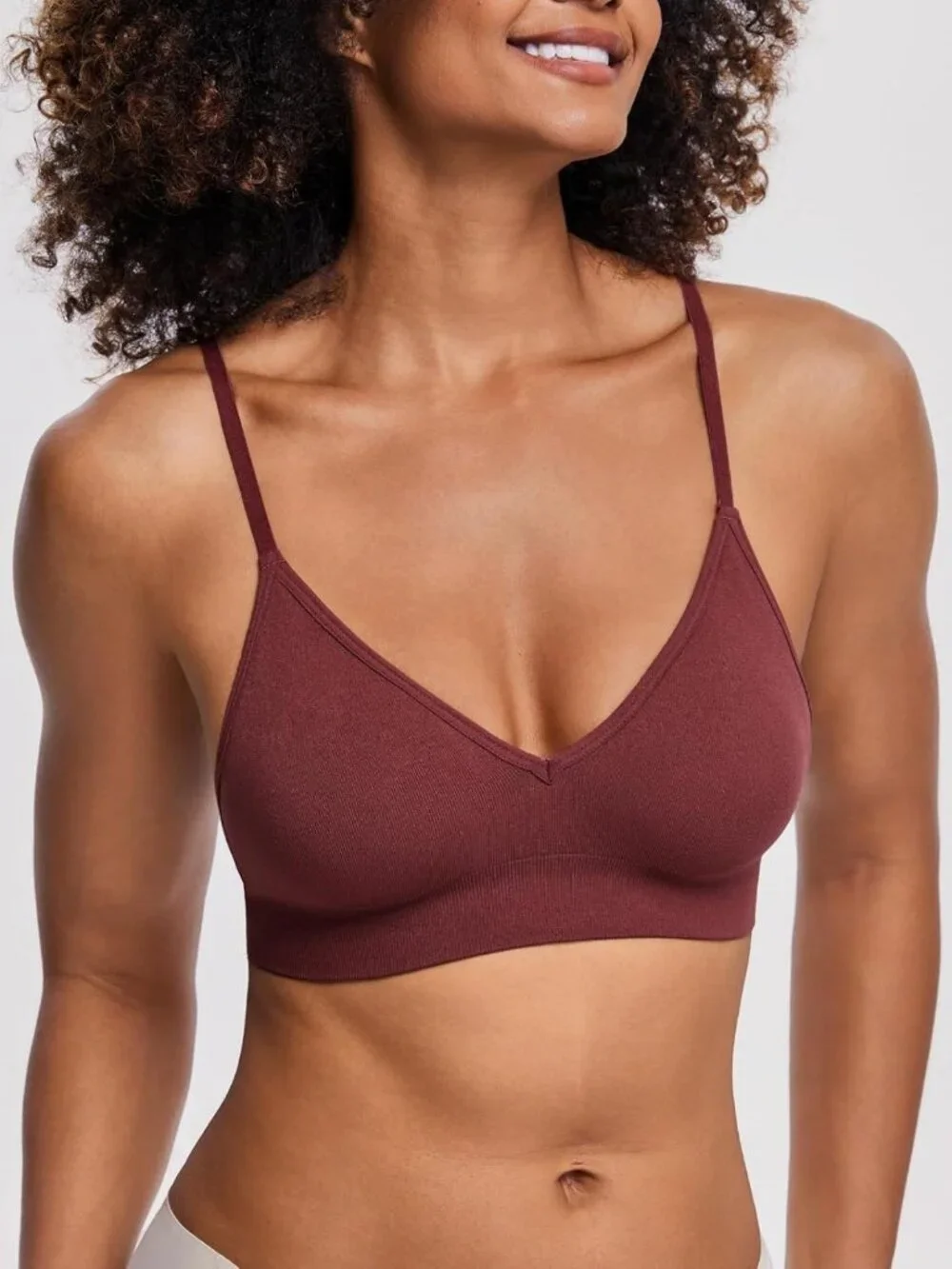 Lightweight Wireless V Neck Bralette Set, A-D Cup Comfort Padded Lounge Bra, 3/6